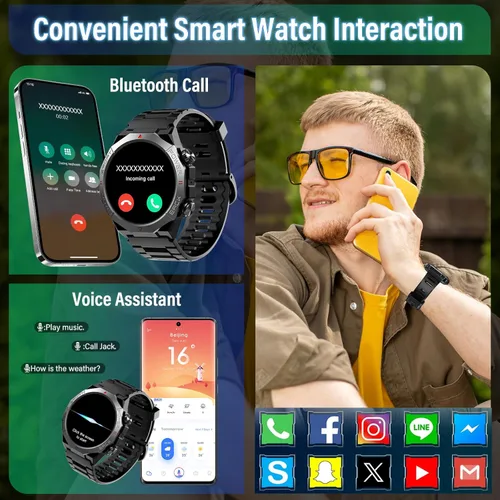 Miniatura 3 de Qecnato Relojes inteligentes militares para hombre (respuesta/hacer llamadas), relojes HD de 1.39 pulgadas, monitor de frecuencia cardíaca/sueño