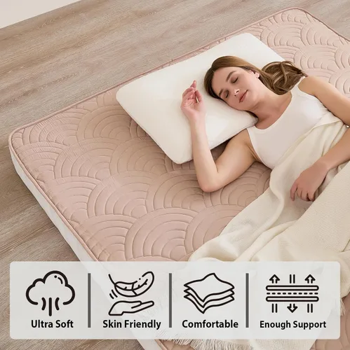 Miniatura 2 de Zelladorra Colchón japonés para suelo, colchón de futón acolchado con parte inferior antideslizante, cama de piso plegable con bolsa de Beige