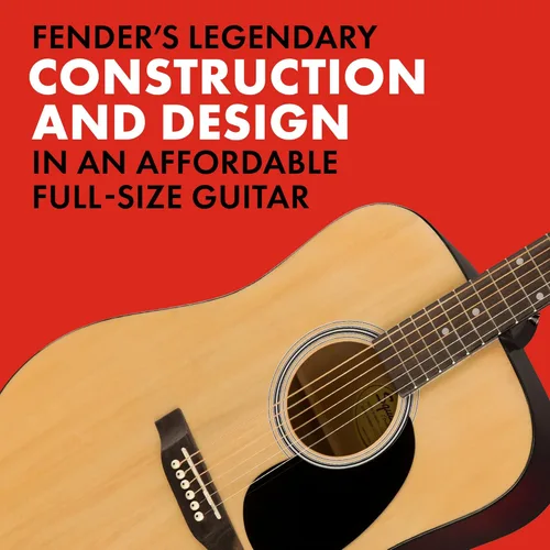 Miniatura 3 de Guitarra acústica Squier, por Fender, con garantía de 2 años, dreadnought con diapasón de arce, acabado brillante natural, parte posterior