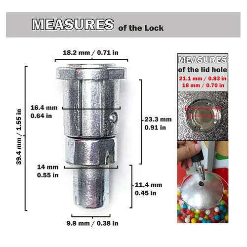 Locks & Keys Classic Gumball Machine - Máquinas expendedoras Tapa superior Tubular Cerradura de llave para cápsulas, dulces, máquina expendedora de