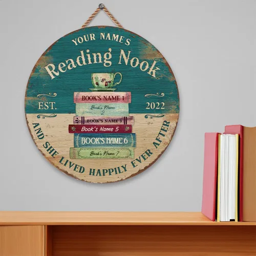 Miniatura 4 de Artsy Woodsy Letrero de madera de esquina de lectura personalizado (no tallado o neón), placa de pared, decoración de Book Nook Club Room Hideaway