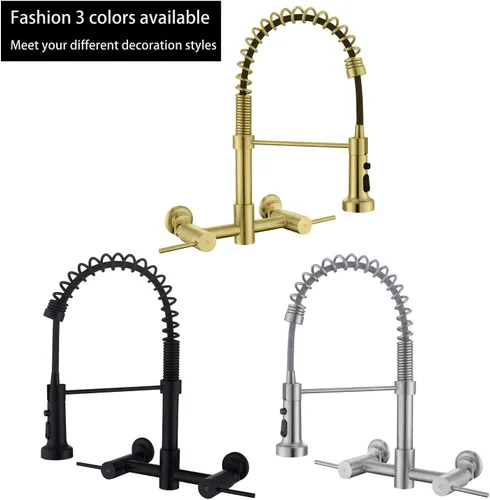Miniatura 8 de Grifo de cocina de montaje en pared, grifo de fregadero de cocina de montaje en pared de centro de 8 pulgadas con rociador desplegable, comercial