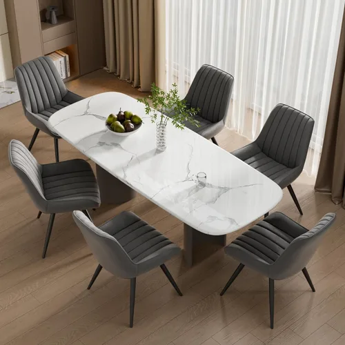 Miniatura 16 de Juego de 4 sillas de comedor modernas de mediados de siglo, tela tapizada con cojín suave, color gris claro Gris claro (tela)