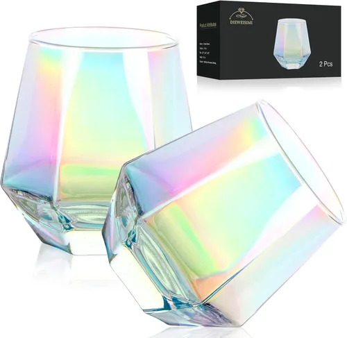 Miniatura 7 de Copa de vino sin tallo para vino tinto y blanco, cristalería iridiscente en forma de diamante para whisky, cóctel, regalo para aniversario, boda