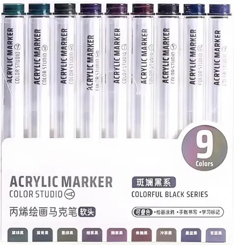 Marcadores de pintura acrílica y rotuladores de Sharxart, 9 colores con punta de cepillo suave para pintar en madera, vidrio, huevos, rocas, lienzo,