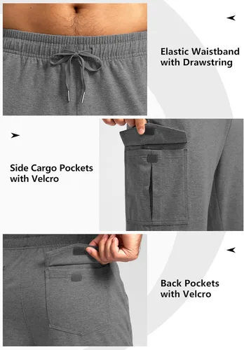 Miniatura 4 de Pudolla Pantalones deportivos de algodón para hombre con bolsillos tipo cargo, parte inferior abierta, pantalones de yoga para hombre, pantalones