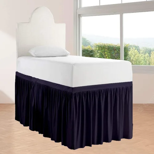 Miniatura 13 de Falda de cama larga de 42 pulgadas con caída de 42 pulgadas, patrón de volantes, falda de cama para dormitorio universitario, esquinas divididas