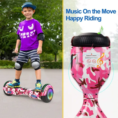 Miniatura 2 de FLYING-ANT Patinete autoequilibrante de 16.51 cm con altavoz y luces LED rojas Rosa (camouflage pink)