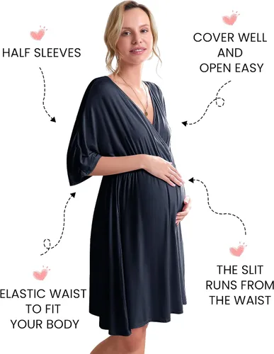 Miniatura 2 de Ekouaer Vestido de maternidad 3 en 1 para maternidad, trabajo de parto y lactancia, camisón de enfermería, ropa de dormir para lactancia, tallas S a