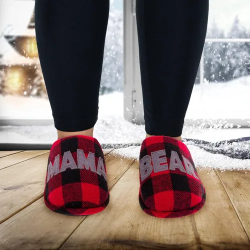 Miniatura 2 de Pantuflas mullidas para mamá, Pappa, Lil Bear para mujeres, hombres y niños, zapatos de casa a cuadros para interiores y exteriores, suela dura