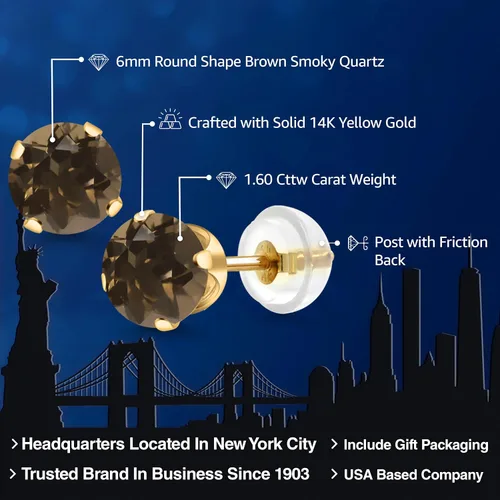 Miniatura 200 de Gem Stone King Aretes solitarios con piedra natal de oro de 14 quilates Redondos de 0.236 in Aretes de oro para mujeres y hombres