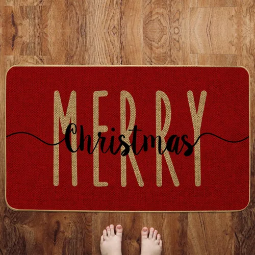 Miniatura 7 de Alfombra Decorativa de Puerta de Bienvenida Roja Feliz Navidad, Alfombra de Puerta de Invierno de Temporada, Alfombra de Piso de Perfil Bajo