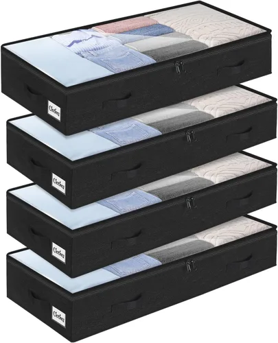 Miniatura 17 de Contenedores de almacenamiento debajo de la cama, paquete de 2 unidades, 4 pulgadas delgado de perfil bajo debajo de la cama, organizador