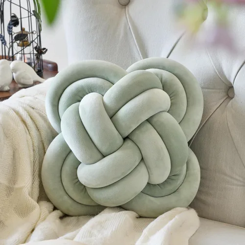 Miniatura 9 de Xuyier Bola de almohada de nudo, almohadas decorativas con tela de terciopelo para sofá cama, decoración de 12 pulgadas, cojines cuadrados anudados