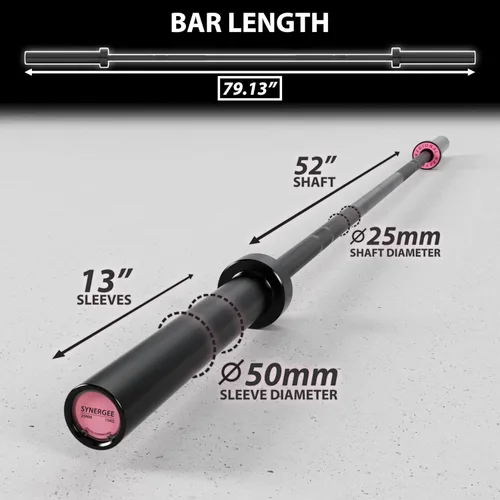 Miniatura 5 de Synergee Regional Olympic 20kg Men’s and 15kg Women’s Hard Chrome & Black Phosphate Barbells. Rated 1500lbs for Weightlifting and Powerlifting.