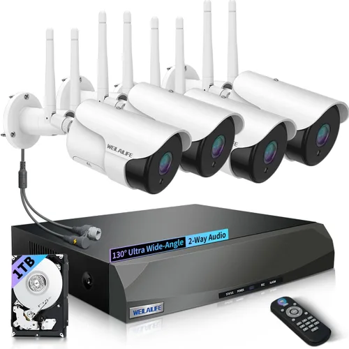 WEILAILIFE 【Audio bidireccional y antena dual mejorada】 Sistema de cámara de seguridad inalámbrica para exteriores con visión nocturna de 27.4