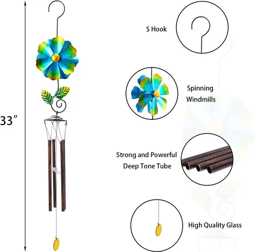 Miniatura 4 de Taman Campanas de Viento para Exteriores - Campana de Viento Giratoria Decorativa de 33" Memorial Simpática Regalo para Madre para Hogar, Exterior