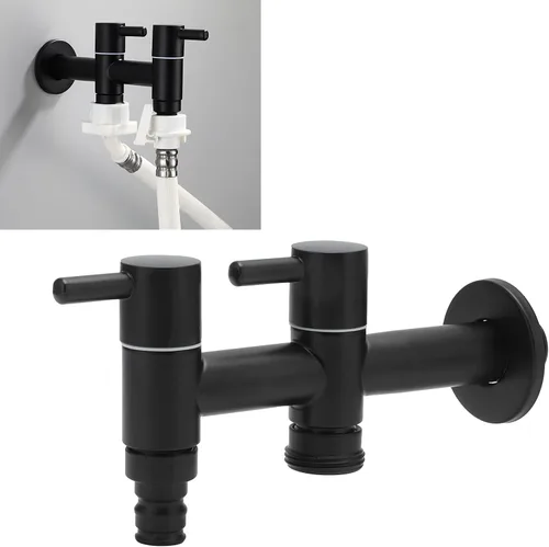 Miniatura 5 de G1/2 - Grifo de baño alargado de acero inoxidable para lavadora, entrada de agua individual, doble salida, para baño, manguera de jardín, lavadora