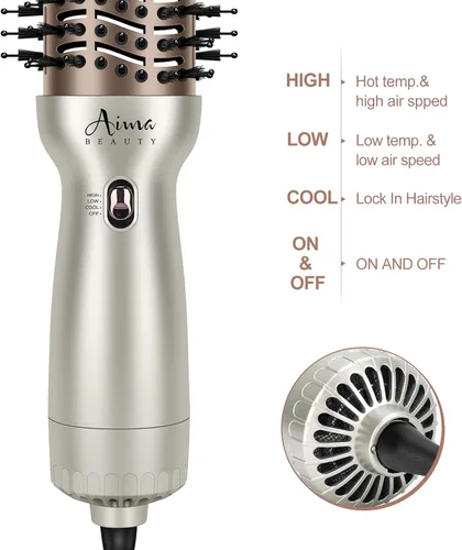 Miniatura 6 de Aima Beauty Cepillo de Aire Caliente de Viaje Mundial 4 en 1 Cepillo de Peinado de Doble Voltaje Forma Ovalada 110V-120V/220V-240V Alisador Cepillo