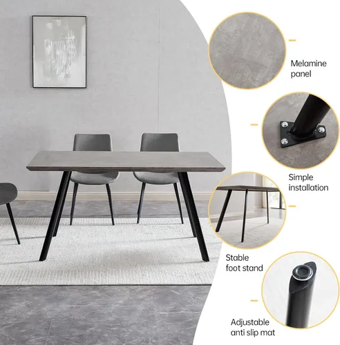 Miniatura 7 de ZckyCine Conjunto moderno de mesa de comedor de 5 piezas con mesa rectangular de madera y 4 sillas tapizadas en cuero, capacidad para 4 personas