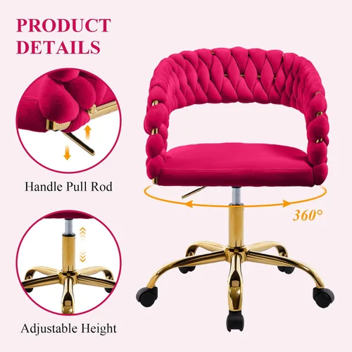 Miniatura 4 de NIOIIKIT Silla de Oficina Tejida para el Hogar, Silla de Escritorio Tapizada en Terciopelo con Espalda Abierta, Silla de Tarea Ajustable en Altura