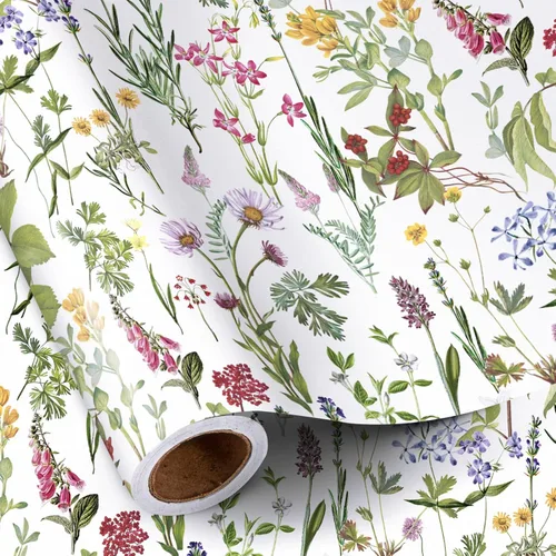 Miniatura 11 de RUSPEPA Papel de regalo reversible floral para niñas y mujeres, mini rollo, acuarela azul floral y azul sólido papel de regalo para cumpleaños, Rosa