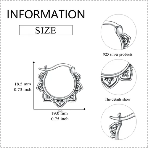 Miniatura 5 de Aretes de aro de plata de ley 925, estilo bohemio, joyería de regalo para mujeres y niñas