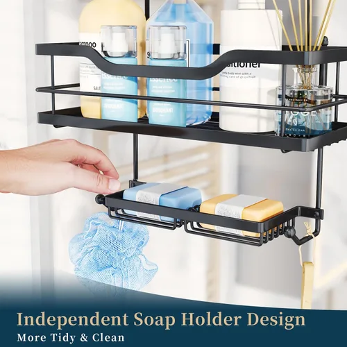 Miniatura 7 de Consumest Organizador de ducha para puerta, estantes de ducha de 2 niveles para colgar con soportes para jabón, organizador de ducha de gran