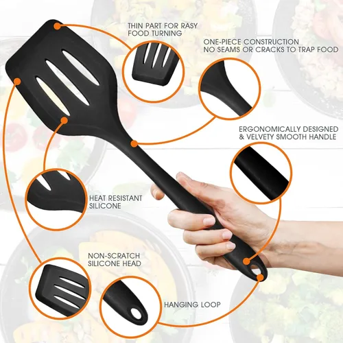Miniatura 3 de E-far - Juego de utensilios de cocina de silicona de 15 piezas con soporte, utensilios de cocina antiadherentes y resistentes al calor, incluye