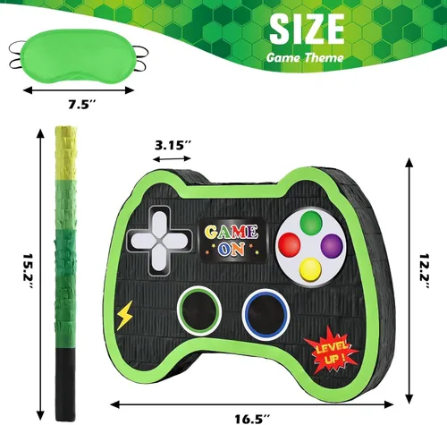 Miniatura 2 de WERNNSAI - Piñata de controlador de videojuegos, suministros para fiestas, paquete con venda y bate para niños, temática de juegos, fiesta