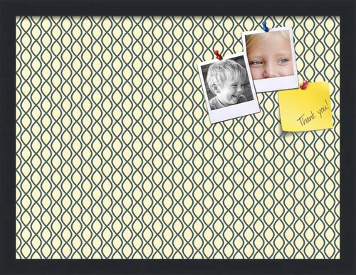 Miniatura 139 de PinPix Tablero de anuncios de corcho de 13 x 13 pulgadas. Este tablero decorativo enmarcado viene con diseño de ondas en blanco y negro y un marco