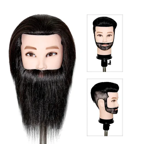 Miniatura 7 de ISHOT - Cabeza de maniquí masculino, cabeza de muñeca de 12 pulgadas, cabeza de entrenamiento, con cabello humano 100% real para peluqueros
