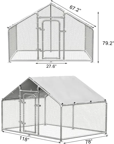 Miniatura 6 de OFIKA Gallinero de metal grande, jaula de pollo para aves de corral, conejos, hábitat, jaula de pato con cubierta impermeable y anti-ultravioleta