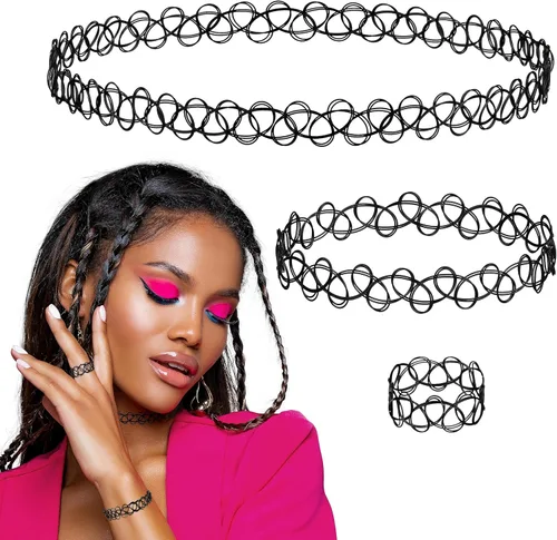 Miniatura 7 de EXPRESSIONS Colección de Joyería Elástica para Tatuajes de 3 Piezas Surtidas - Conjunto de Collar Gargantilla de Tatuaje, Pulsera y Anillo