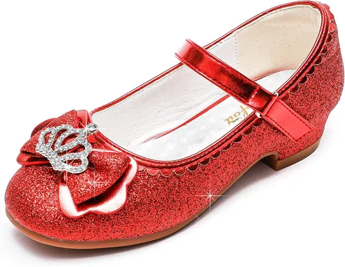 Walofou Zapatos de vestir para niñas de flores, zapatos de tacón para fiesta de boda, zapatos planos de princesa Mary Jane para niños pequeños