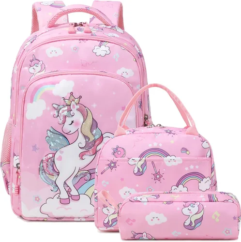 Miniatura 91 de Juego de mochila para niñas y adolescentes, mochila escolar para niños con bolsa para el almuerzo, estuche para lápices, mochilas escolares