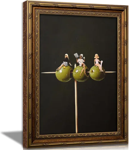 Arte de pared de barra con marco dorado vintage, impresión de lienzo de pintura al óleo de oliva sucio de Martini sucio, decoración de pared con
