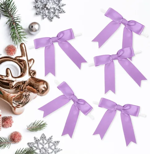 Miniatura 4 de Meseey 50 lazos de satén de 3 pulgadas, color morado uva, preatados, para bolsas de golosinas, cesta de envoltura de regalo, boda, baby shower