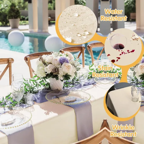 Miniatura 3 de BRILLMAX - Manteles para mesa rectangular de 6 pies, tela de lino de poliéster, lavable, para boda, recepción, banquete, fiesta de cumpleaños, 60 x