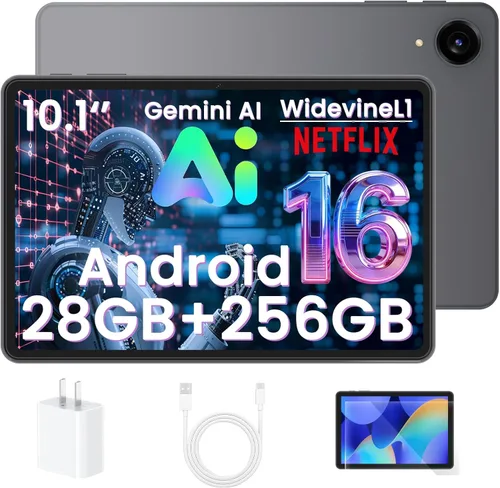 EHFiDC Tablet Android 16 - Tabletas de 10.1 pulgadas, 28 GB de RAM 256 GB ROM 2TB Expand, pantalla táctil IPS HD 1280 x 800, Gemini AI, Octa-Core,