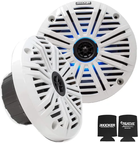 Altavoces marinos KICKER de 6.5" con LED (1 par) blancos, reemplazos OEM para parrillas de agua salada LED agua salada blanca