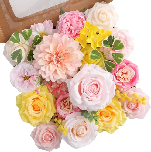 Miniatura 41 de Floweroyal Flores artificiales, rosas falsas, dalia con tallos para ramos de novia, baby shower, arreglo floral, centros de mesa, decoración