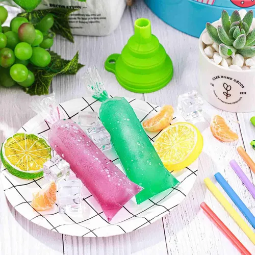 Miniatura 4 de 250 moldes desechables para paletas de hielo, bolsas de plástico con embudo de silicona para yogur y dulces caseros (2 x 12 pulgadas)
