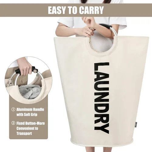 Miniatura 4 de DOKEHOM - Canasta de lavandería extragrande de 125 litros, bolsa de lavandería plegable, canasta de ropa alta y autónoma, contenedor de lavado Beige