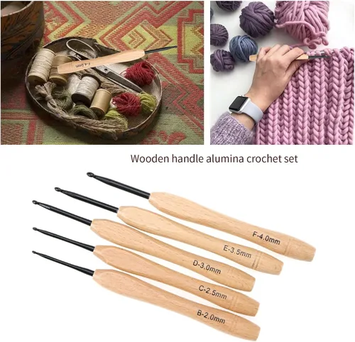 Miniatura 2 de Create idea Juego de 9 ganchos de ganchillo con mango plano ergonómico, agarre de madera para tejer a ganchillo, suministros ligeros de 0.079