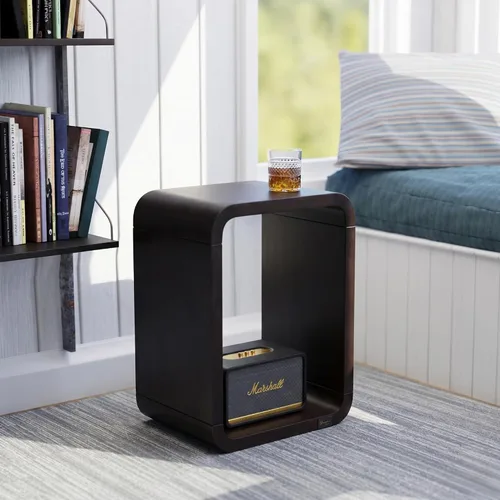 Miniatura 9 de Relso Aurora - Mesita de noche de madera maciza con estante abierto, mesa de noche con acabado negro, mesa auxiliar para dormitorio, sala de estar
