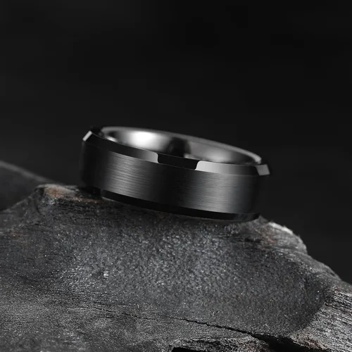 Miniatura 40 de King Will Anillo de boda de tungsteno para hombre, disponible en 15/64 a 25/64 de pulgada (6 a 10 mm), negro/plata, acabado mate, borde pulido