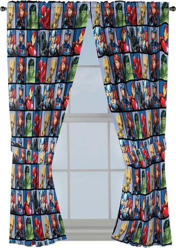 Jay Franco Marvel Avengers Team - Juego de 4 cortinas de 63 pulgadas, hermosa decoración de habitación y fácil de instalar, las cortinas de ventana