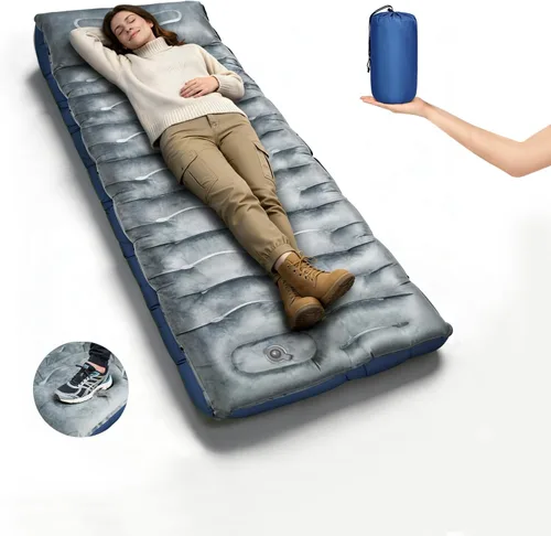 Miniatura 12 de Almohadilla de dormir para camping, extra gruesa de 6 pulgadas, inflable, con almohada, bomba de pie incorporada, almohadilla para dormir para Verde