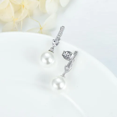 Miniatura 3 de Pendientes de perlas de joyería nupcial de la boda, perla, Plata de ley Perla, Perla